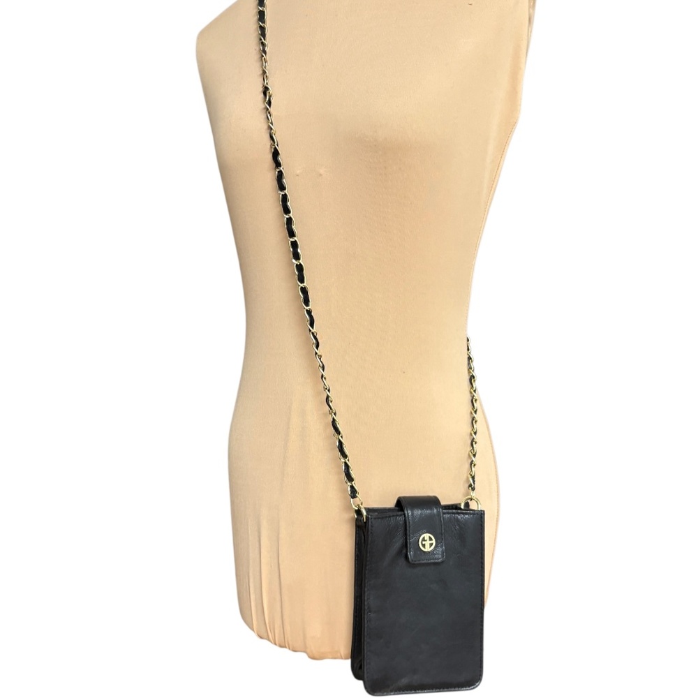 phone mini bag holder GIANI BERNINI black leather cross body classic elegant